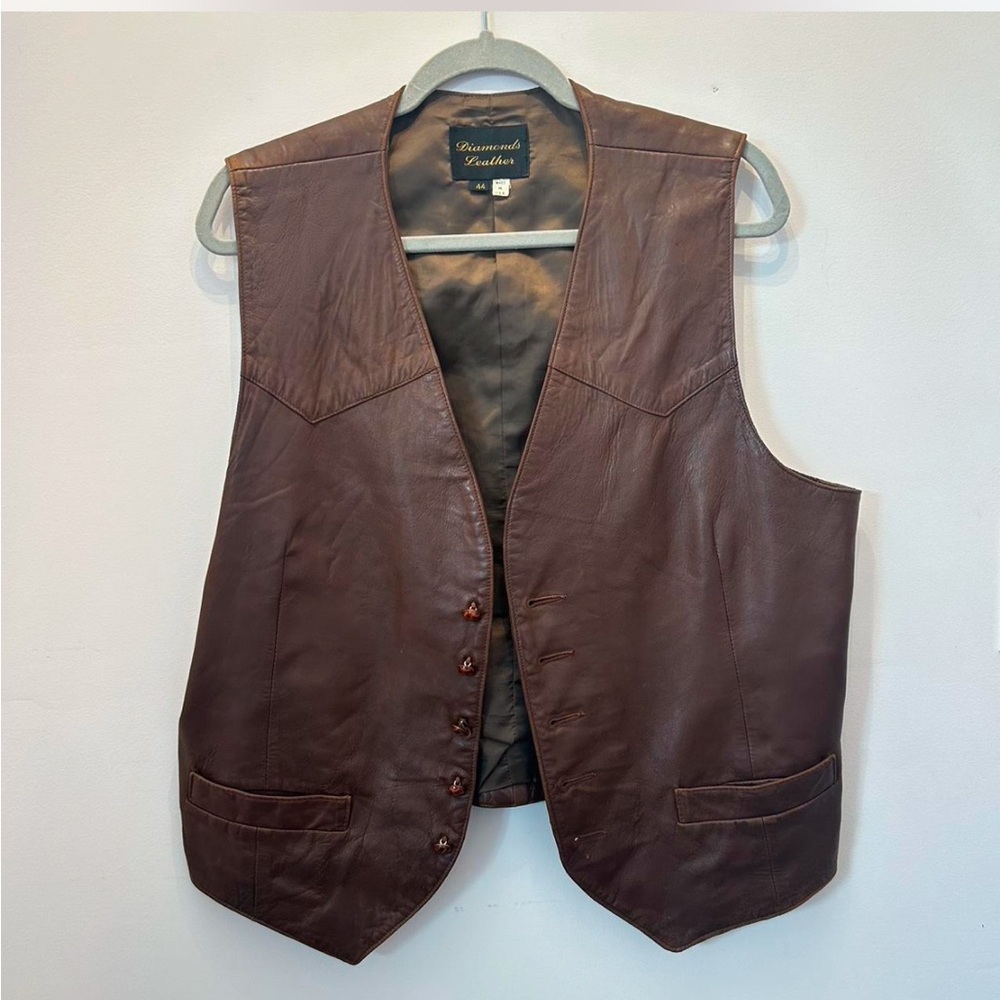 Brown Leather Vest - Classic Western Style